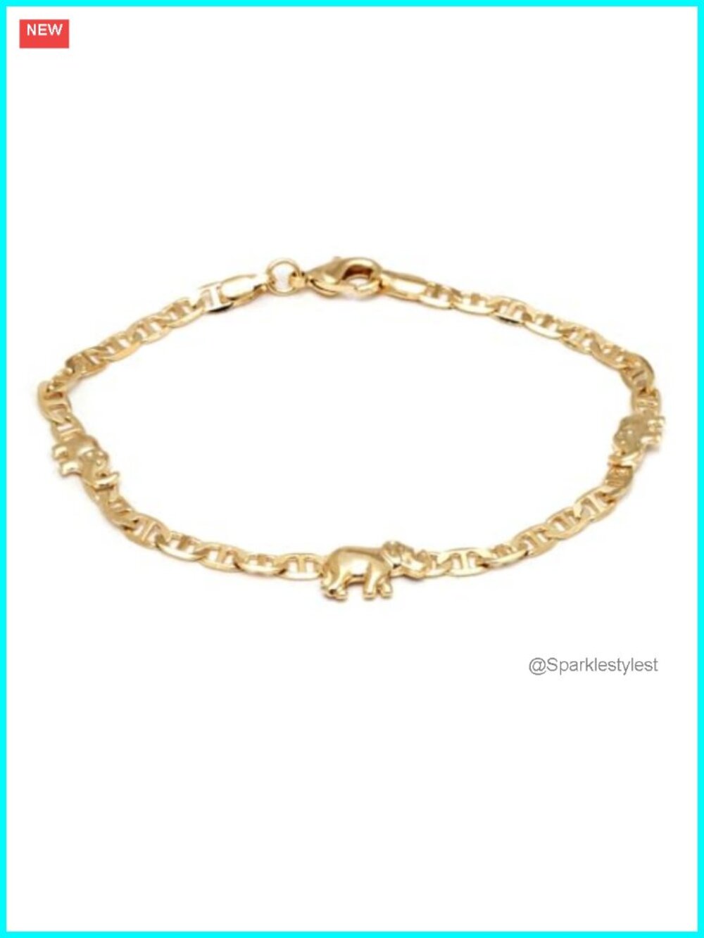 18K Gold Plated Flat Mariner Elephant Anklet 10 Inches